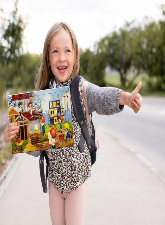Khilonewale Kids Construction Zone Wooden Jigsaw Puzzle: A Fun and Educational Toy for Children (Ages 3-8). This Set Includes 12 Pieces and Forms a Construction Zone Scene Sized at 8X12 Inches. - Image 3